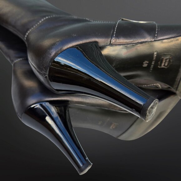 Y2K Knee High Tall Boots Size 9.5 Black Leather Buckle Stiletto Heels EUR 40 - Picture 11 of 11